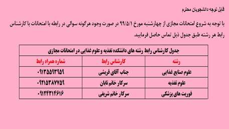  کارشناس رابط در امتحانات مجازی